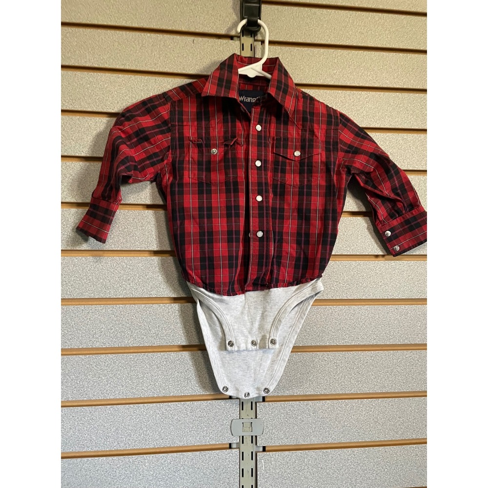 Wrangler Baby Red Plaid Western Shirt Bodysuit Infant‎ One Piece Clothes